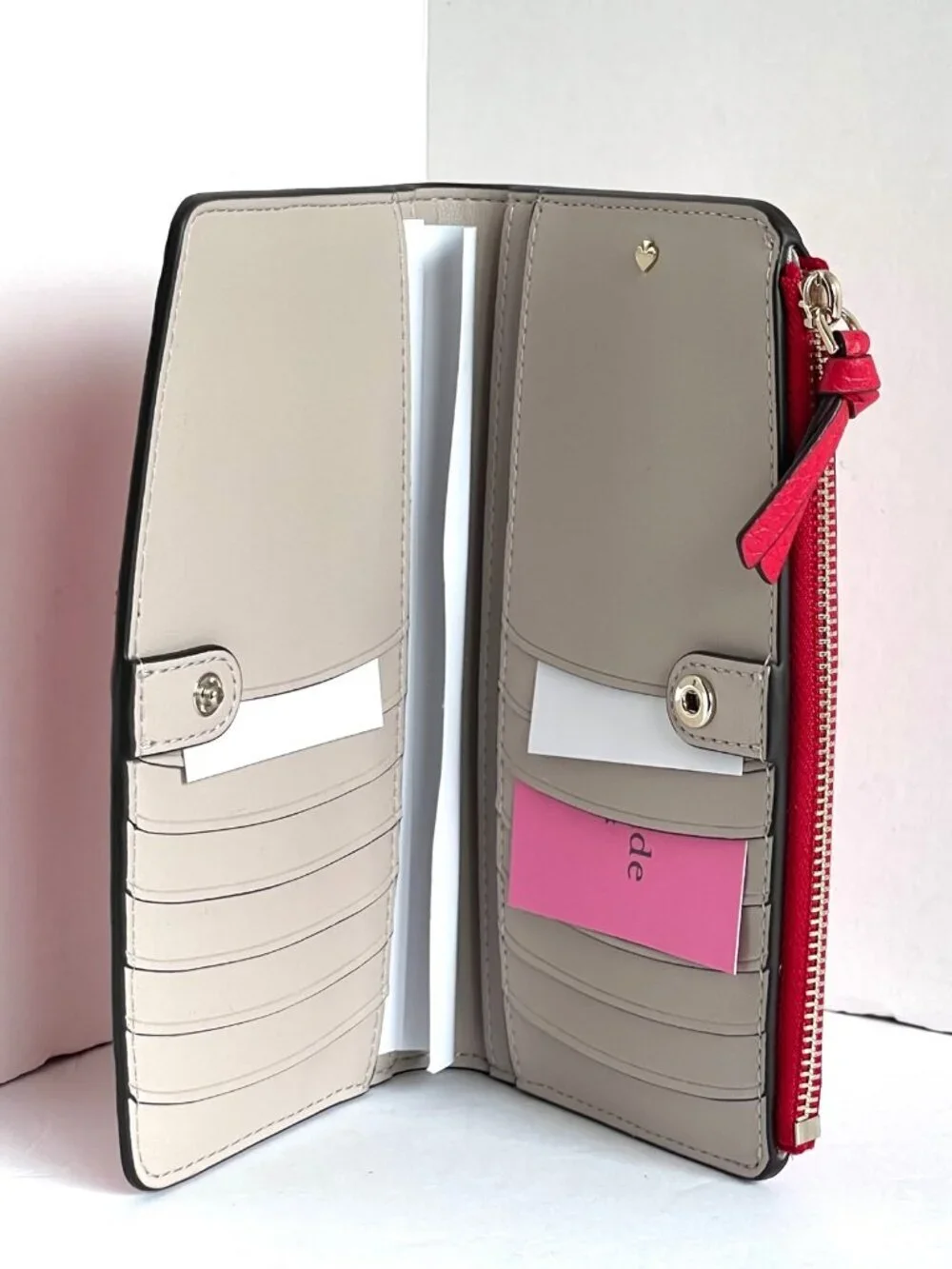 Kate Spade Knott Zip Slim Wallet Red Leather Card Holder Billfold